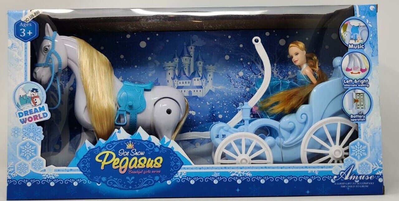 Eisschnee Pegasus Puppe Pferd und Kutsche Spielzeug Mädchen Rollenspielhaus für Mädchen
