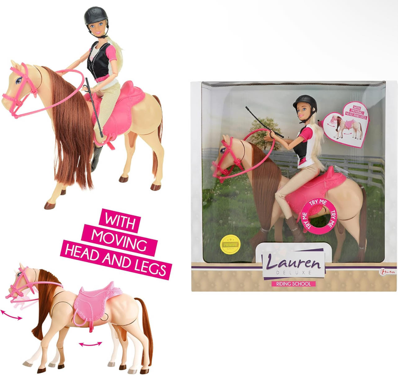 ARTICULOS CREADOS MANUAL -Lauren Teenage Doll on Movable Horse Puppen und Zubehör, Mehrfarbig 04114A